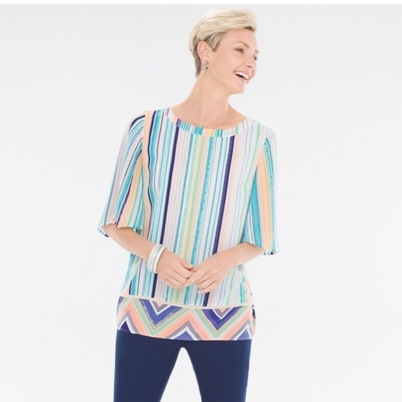 Chico's Chevron Striped Popover Top size 3 (16) - Picture 1 of 7